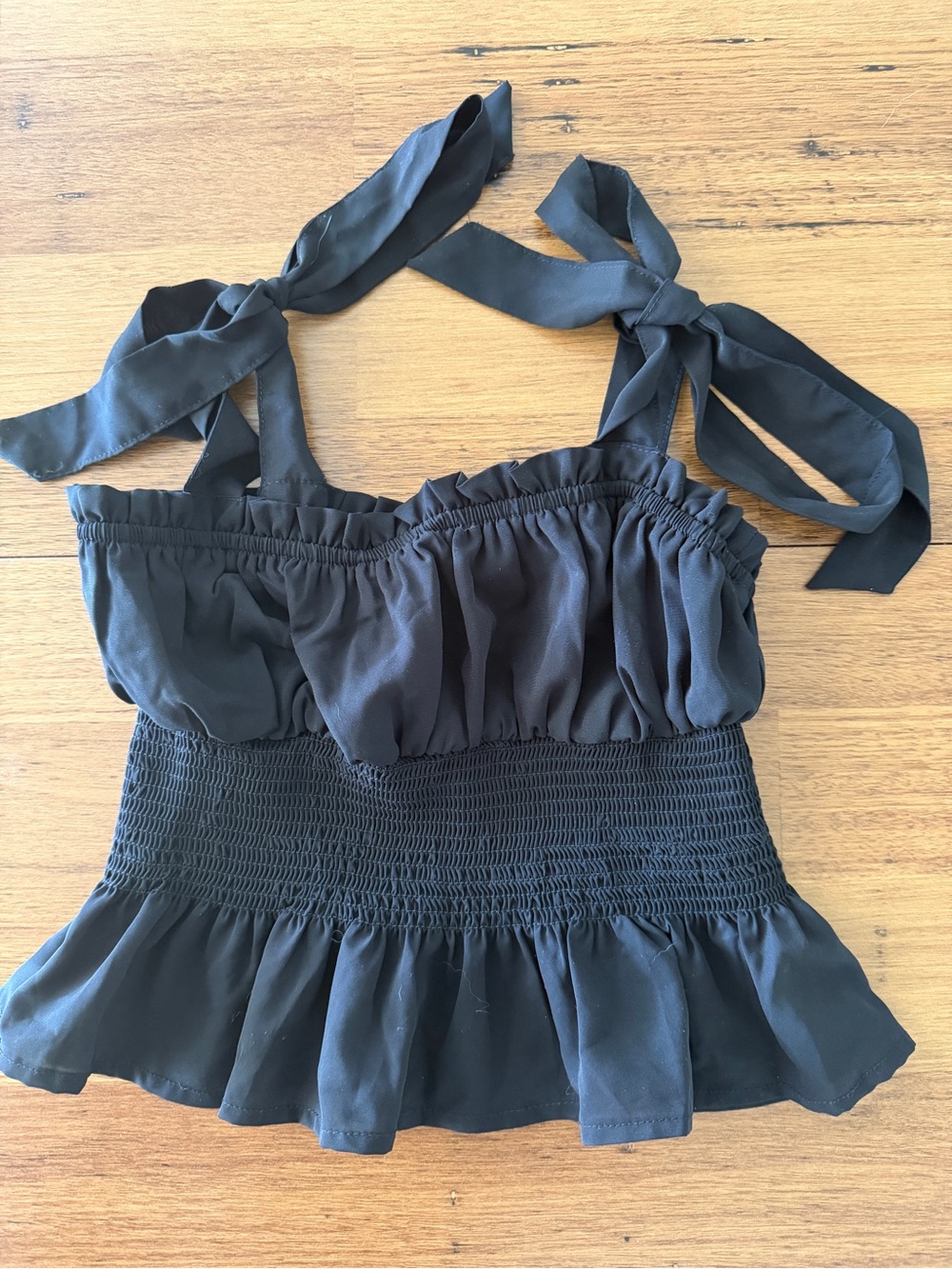 Forever 21 Black Tie-Shoulder Smocked Camisole